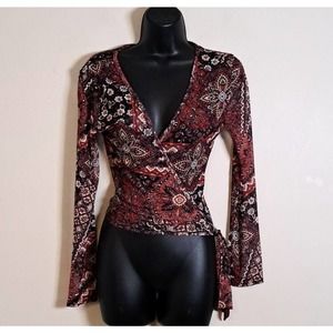 NWT UO Daisy Street Red/ Orange Mesh Wrap Top Large